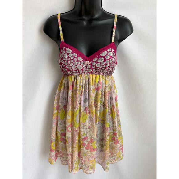 Liberty of London Floral Nightgown Lingerie Size XS Pink Yellow Teddy Girly Cute - Picture 1 of 9